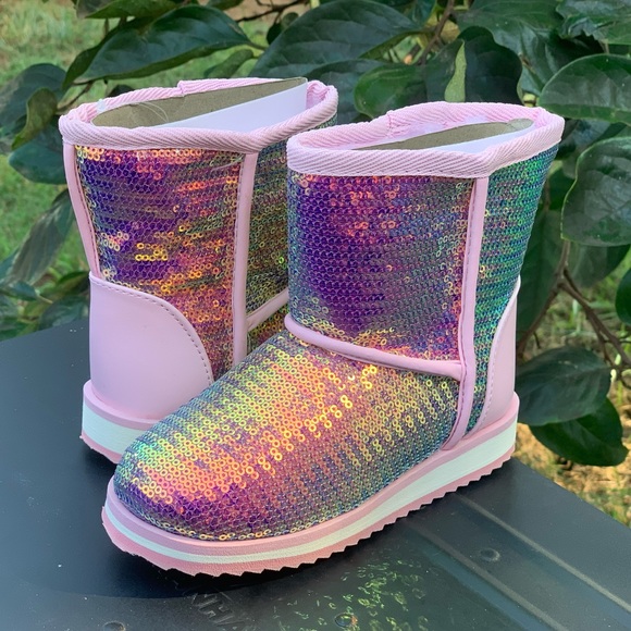 Toddler Girls Shiny Sequin Faux Shearling Boots - Picture 6 of 8